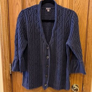J. Jill Navy Cable-Knit Button Cardigan